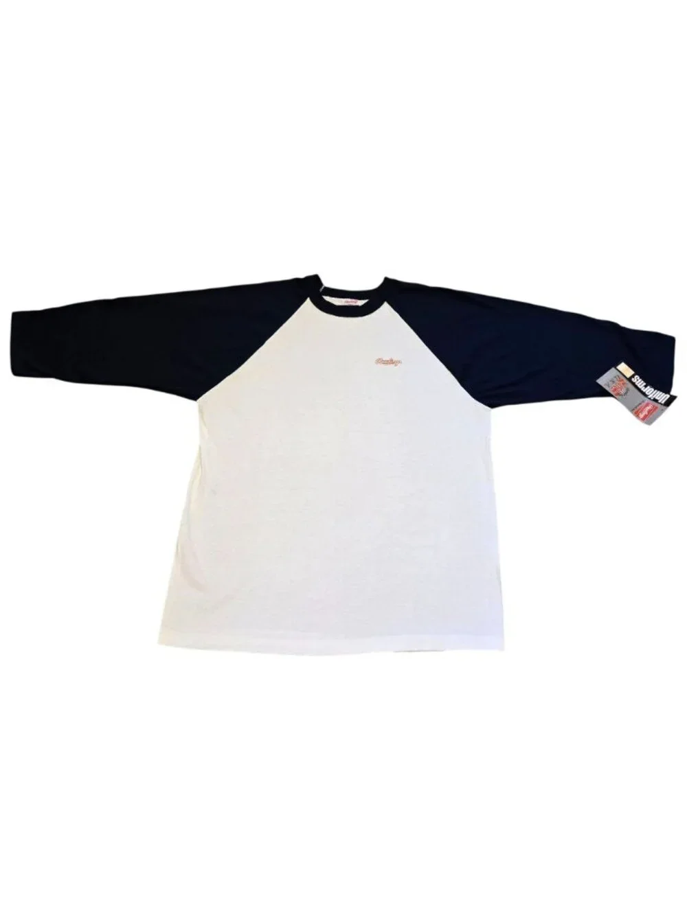 Vintage Rawlings White Navy Blue Raglan 3/4 Sleeve Baseball T Shirt Large NEW